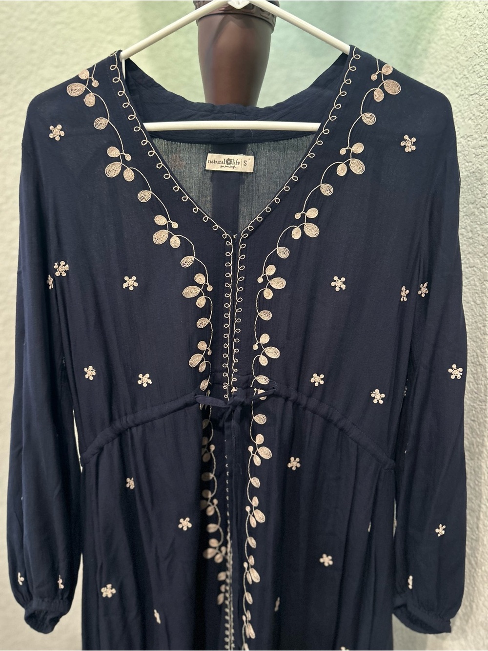 NATURAL LIFE Navy Blue Embroidered Boho Dress